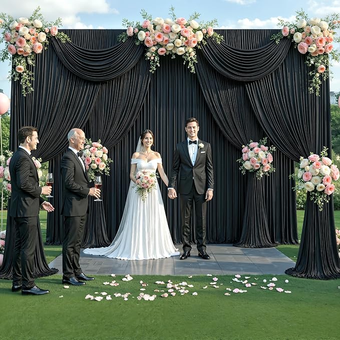 Backdrop Curtains, Black Wrinkle-Free 10 Panels, 5 x 12 Ft Each