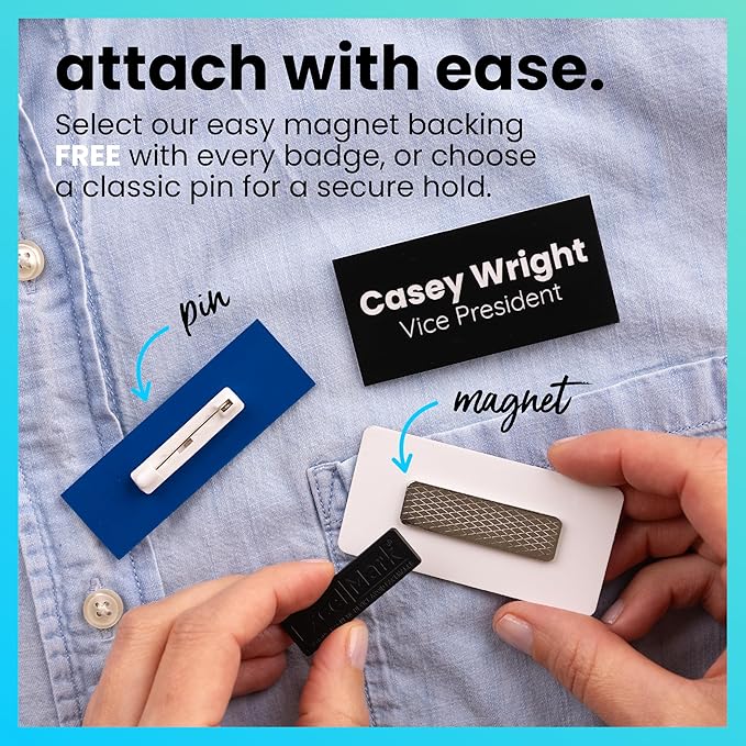 ExcelMark Custom Name Tag - Engraved Name Badge with Pin or Magnetic Backing, 16 Colors, 6 Fonts, and 2 Sizes to Choose from (Bronze w/Black Letters, 1.5"x 3")
