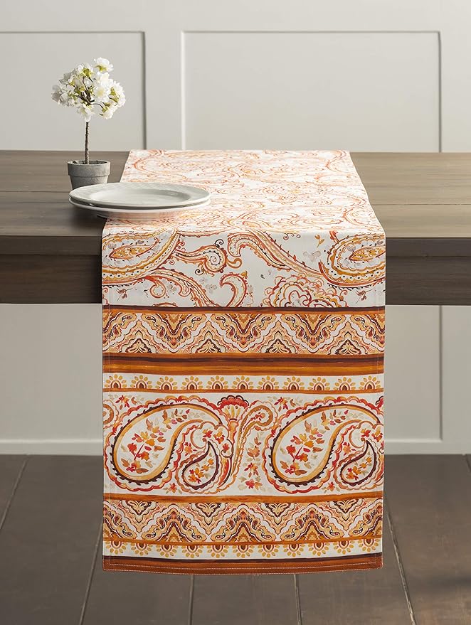 Maison d' Hermine Table Runner 100% Cotton Single Layer Table Runners 48 inches Long Decorative for Home Kitchen Dining Party Baby Shower Wedding Bridal Shower (Palatial Paisley, 14.50" x 48")