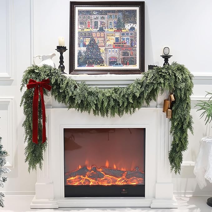 Green Cedar Garland, 9 Feet Long, Soft PE Foliage for Holiday Decor