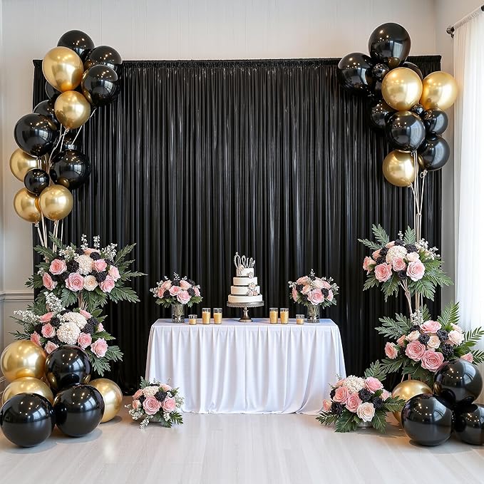 Backdrop Drape Black Sequin, 4 Panels, 20 x 10 ft Wrinkle-Free