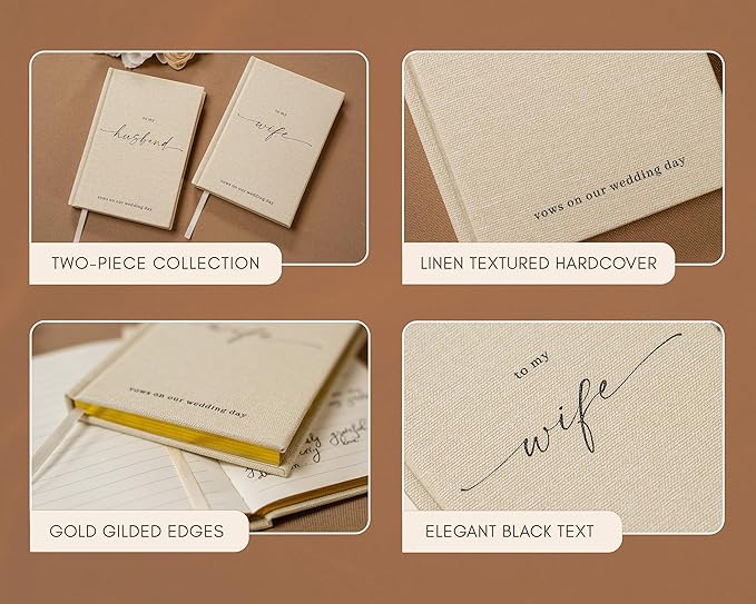 Wedding Vow Books Decorations, Set of 2 Hardcover with Gold Edges