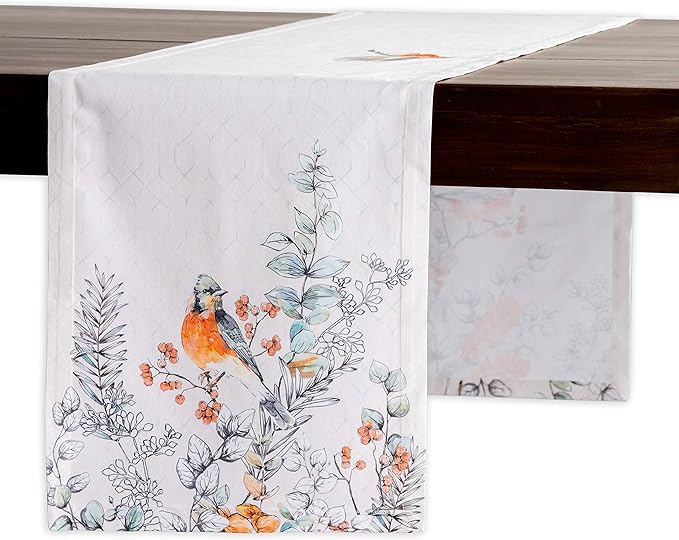 Maison d' Hermine Table Runner 100% Cotton Single Layer Table Runners 60 inches Long for Thanksgiving Christmas Decorations Home Kitchen Dining Party Wedding (Whitish Shabby Chique, 14.5" x 60")