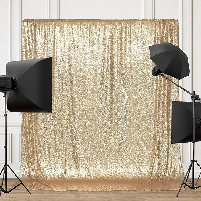 Sequin Backdrop Curtain in Light Gold, 6 x 7 Ft for Weddings and Events
