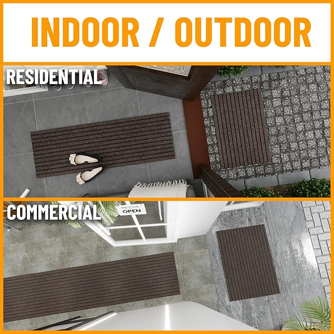 Ottomanson 2'7" x 12' Hallway Runner with Scraper Pile - Extra Durable Non-Slip Rug Mat for Indoor & Outdoor Use - Ideal for Kitchen, Entryway & Garage - High-Traffic Carpet, Brown