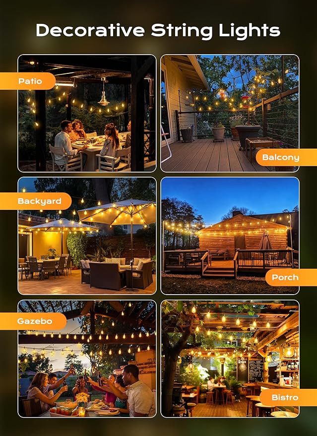 String Lights, 100 ft Outdoor Warm White LED with 50 Shatterproof Bulbs