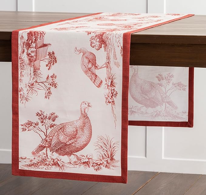Maison d' Hermine Table Runner 100% Cotton Single Layer Table Runners 36 inches Long for Thanksgiving Christmas Decorations Home Kitchen Dining Party Wedding (Holy Jouy - Red, 14.5" x 36")