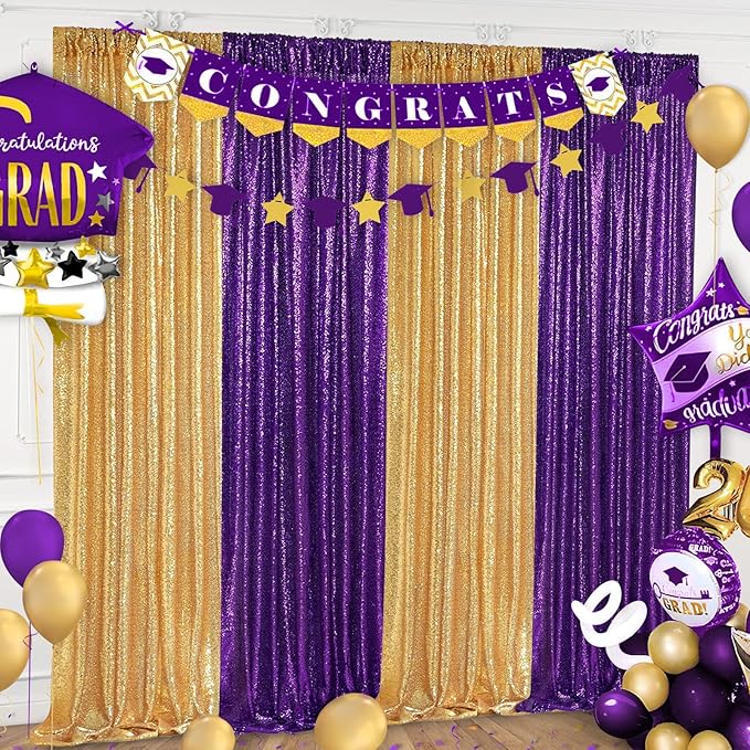 Purple Sequin Backdrop 4 Panels 2FTx8FT Photo Background Glitter Party Backdrop Curtains for Wedding Baby Shower Stage Decorations