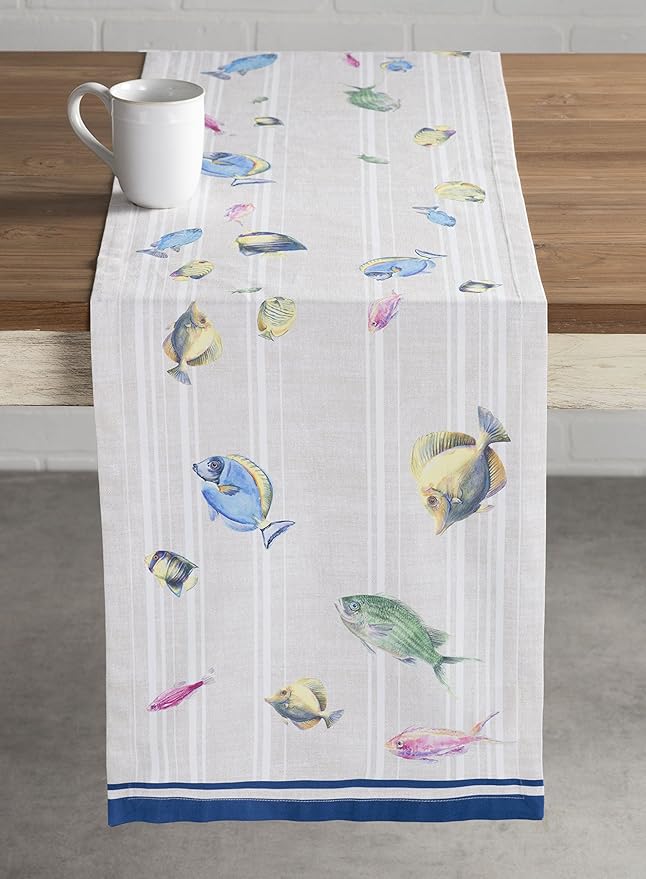 Maison d' Hermine Table Runner 100% Cotton Double Layer Table Runners 72 inches Long Decorative for Home Kitchen Dining Party Baby Shower Wedding Bridal Shower Spring Summer (Poisson, 14.50" x 72")