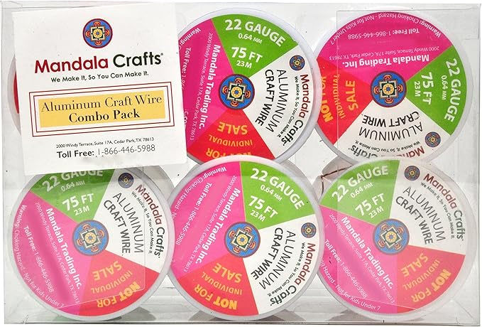Mandala Crafts 22 Gauge Anodized Aluminum Craft Wire for Jewelry Making - 450 FT Colored Flexible Silver Combo Wire - Bendable for Bonsai Armature Crafting Sculpting