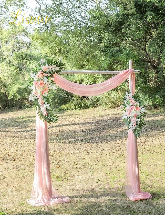 Artificial Flowers Wedding Arch Swag Set, Champagne and Pinkish White