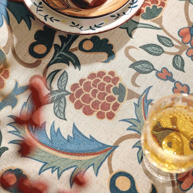 patdrea Designer Vintage Linen Long Tablecloth for Rectangle Table,French Soft Durable Floral Tablecloths,Colorful Table Cover for Kitchen Dining,Parties,Christmas,Thanksgiving,Party,63"x94"-Puno