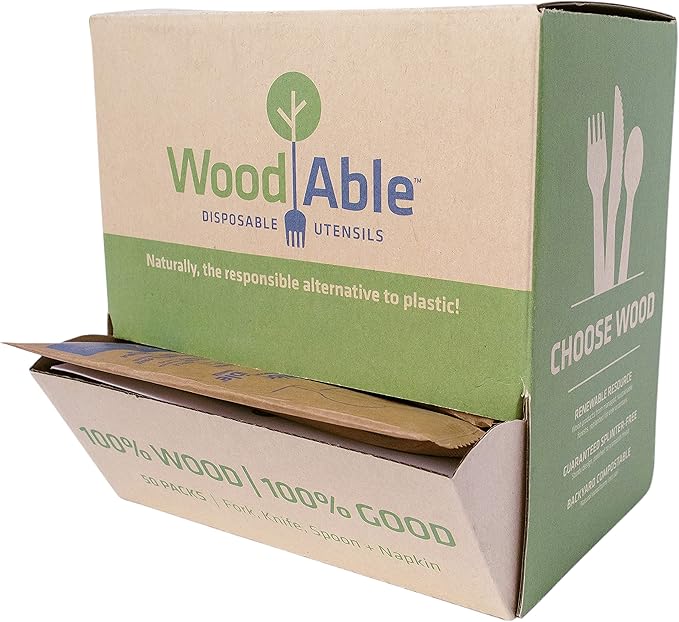 Disposable Wooden Forks, 50 Count, Polished Finish