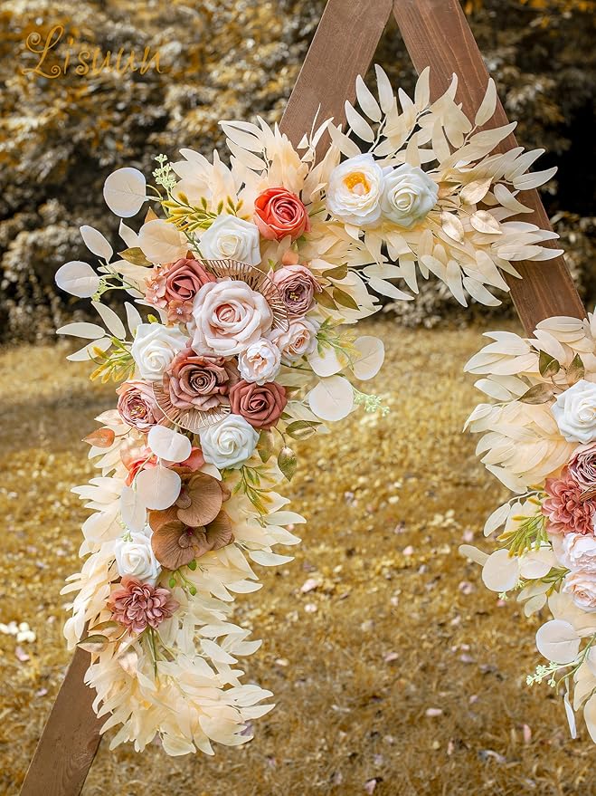 Artificial Flowers Wedding Arch Swag Set, Champagne Silk Blooms