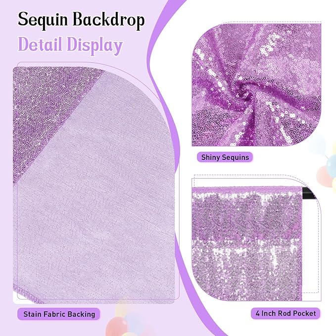 SquarePie Sequin Backdrop Curtain Not See Through Thick Glitter Background for Party 6FT x 6FT Lavender