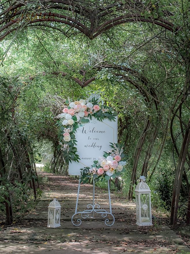 Artificial Flowers Wedding Arch Swag, 40 Inch Pink Silk Peony and Rose Set