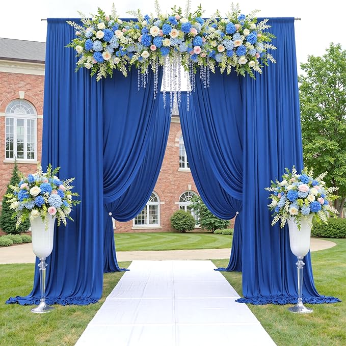 50ftx12ft Wrinkle Free Royal Blue Backdrop Curtain, 10 Panels 12FT Height Royal Blue Wedding Backdrop Drapes, Silky Polyester Back Drop Cloth for Birthday Photography Background Party Backdrop Draping