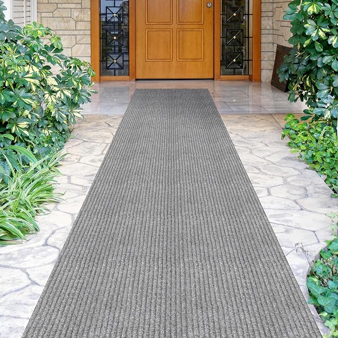 Ottomanson 2'7" x 7' Hallway Runner with Scraper Pile Extra Durable Non-Slip Rug Mat for Indoor & Outdoor Use - Ideal for Kitchen, Entryway, Patio & Garage - High-Traffic Carpet, Gray