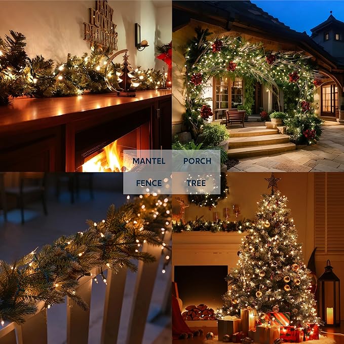 Joiedomi Clear Christmas String Lights Indoor,400(4x100) Mini Warm White Fairy Light,85.6 FT Lighting Decor for Patio Dorm Classroom Bedroom Holiday Wedding Party Garland Birthday Festival,Green Wire