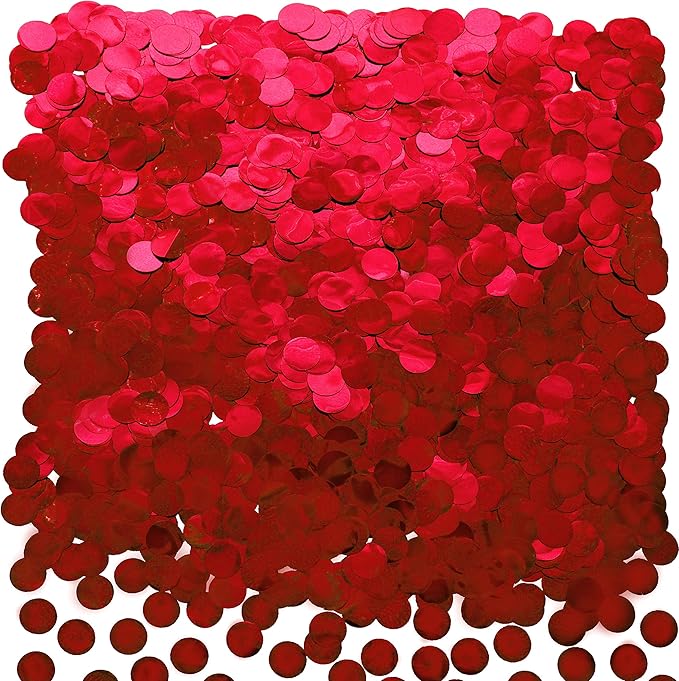 Red Foil Metallic Round Table Scatter Decor - Circle Dots Mylar Confetti for Wedding, Bachelorette, Valentine's, Mother's Day, Baby Shower & Birthday Parties - 60g
