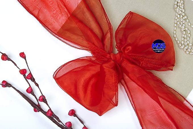 MDS Pack of 250 PCS Organza Chair Sashes Wider Dining Chair Bows Ribbon Tie Back for Wedding Party Birthday Bridal Shower Reception Event Banquet Home Chair Cover Decoration - Red