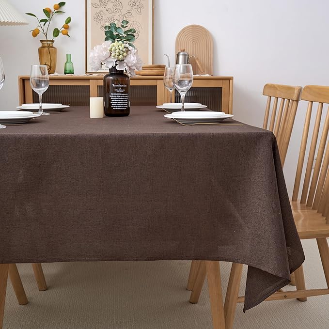 NLMUVW Brown Linen Tablecloth Rectangle, Chocolate Table Cloth Farmhouse Rectangular Table Cover for Kitchen Dining Coffee, 54 x 84 Inch