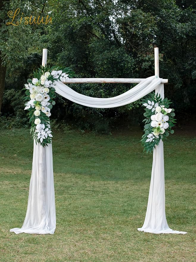 Artificial Flowers Wedding Arch Swag, Ivory White Silk Peony and Rose, 40 Inch