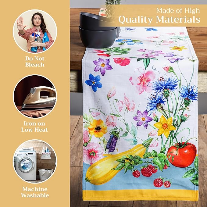 Maison d' Hermine Table Runner 100% Cotton Double Layer Table Runners 72 inches Long Decorative for Home Kitchen Dining Party Baby Shower Wedding Bridal Shower Spring Summer (Giverny, 14.50" x 72")