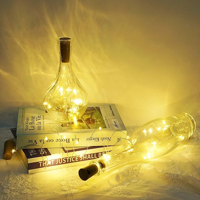 Wine Bottle Lights with Cork, Battery Operated 20 LED Cork Shape Silver Wire Colorful Fairy Mini String Lights(No Bottles) for DIY, Party, Decor, Christmas, Halloween,Wedding (6, Warm White)