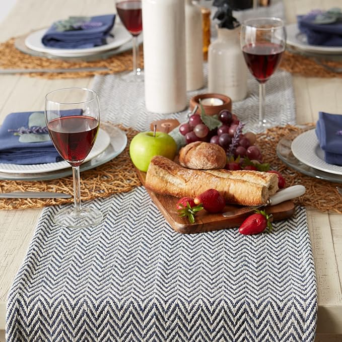 DII Woven Basic Tabletop Collection, Chevron Table Runner, 15x108, French Blue
