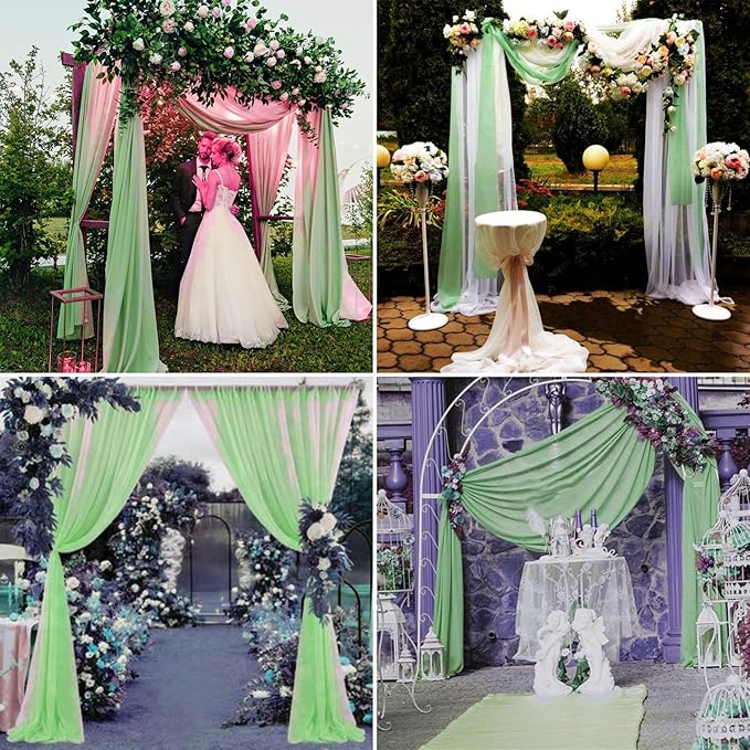 8 Panels Wedding Arch Draping Fabric 28" x 20Ft Wedding Arch Drapes Chiffon Fabric Drape Sheer Backdrop Curtain for Weddings Party Ceremony Birthday Arbor Drapery Reception Ceiling Décor(Sage Green)