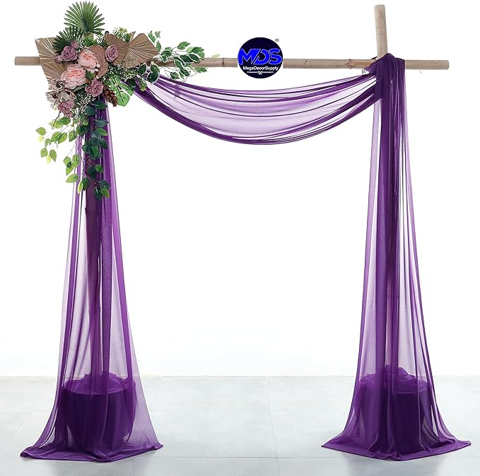 MDS Halloween Chiffon Draping Fabric - 2 Panel, 30" Wide x 100ft Long - Sheer Spooky Arbor & Canopy Drapery for Haunted House Backdrops, Party Ceilings, DIY Costumes & Themed Events - Cadbury Purple