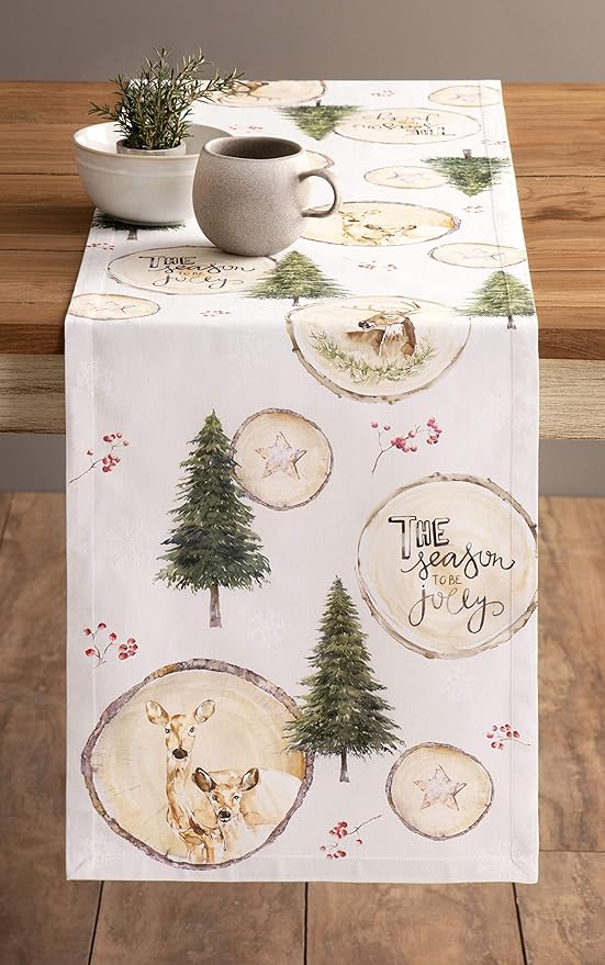 Maison d' Hermine Table Runner 100% Cotton Single Layer Table Runners 90 inches Long for Thanksgiving Christmas Decorations Home Kitchen Dining Party Wedding (Mountain Life, 14.5" x 90")