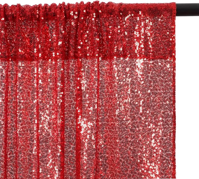 Red Sequin Backdrop Panels, Set of 2, 5 x 10 Ft Glitter Curtains
