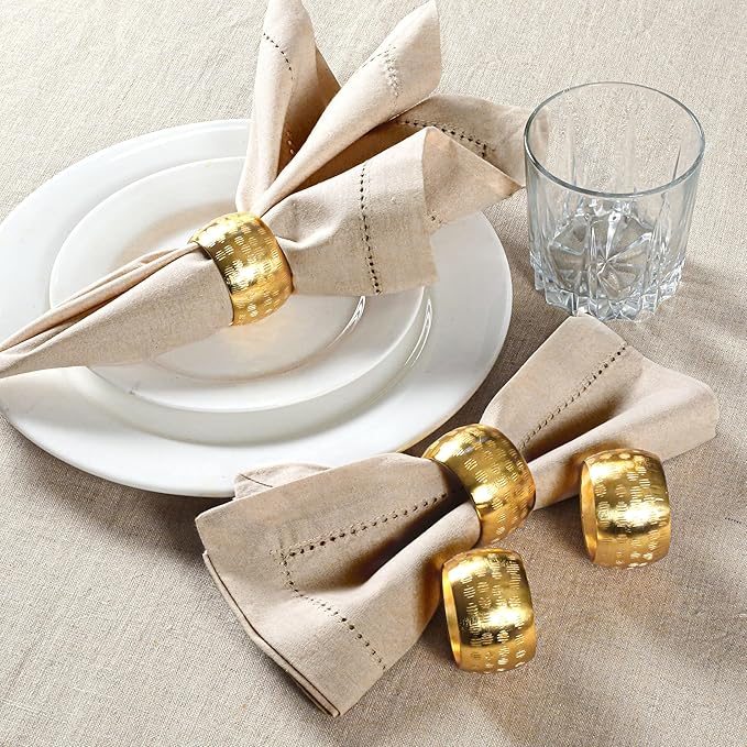 Napkin Rings, 12 Pack Round Gold Aluminum for Dinner Tables
