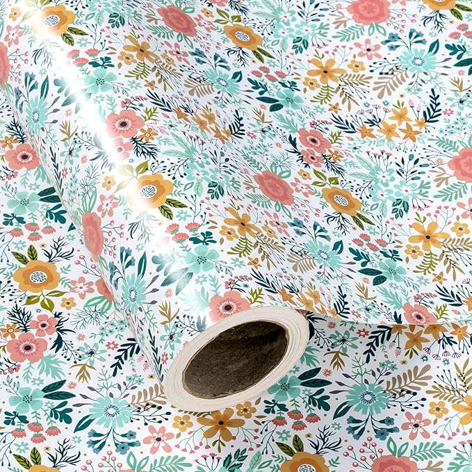WRAPAHOLIC 30 Inch Jumbo Floral Wrapping Paper - 30 Inch x 33 Feet - Spring Summer Garden Flower Design Perfect for Wedding, Bridal Shower, Birthday, Baby Shower