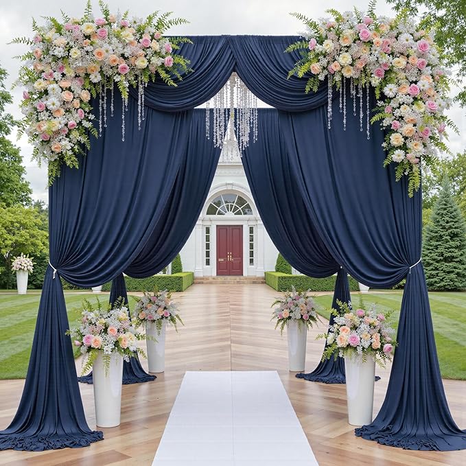 50ftx12ft Wrinkle Free Navy Blue Backdrop Curtain, 10 Panels 12FT Height Navy Blue Wedding Backdrop Drapes, Silky Polyester Back Drop Cloth for Birthday Photography Background Party Backdrop Draping