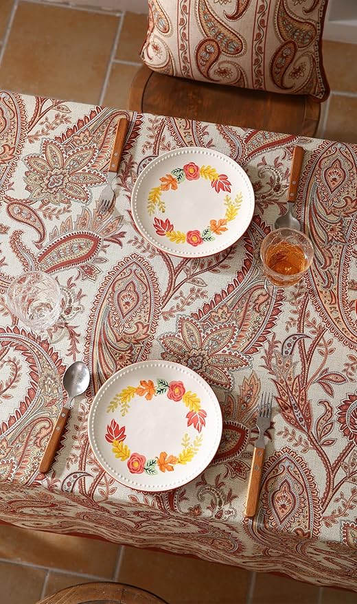 Rectangular Floral Tablecloth 55x79 Inch Linen-Polyester Blend