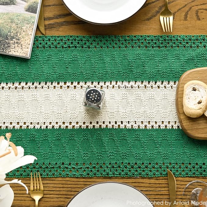 Artoid Mode Dark Green Farmhouse Rustic Table Runner, Seasonal Hollow Kitchen Dining Table Decoration for Home Party Decor 12x72 Inch