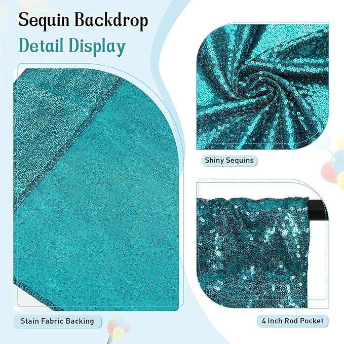SquarePie Sequin Backdrop Curtain Not See Through Thick Glitter Background for Party 6FT x 6FT Teal