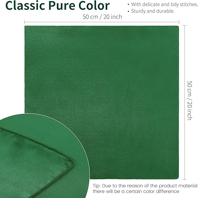 ANECO 16 Pack Square Satin Napkin Bright Silk Table Napkin Soft Smooth Fabric Table Napkin for Wedding Banquet Party Decoration, Forest Green, 20 x 20 Inch