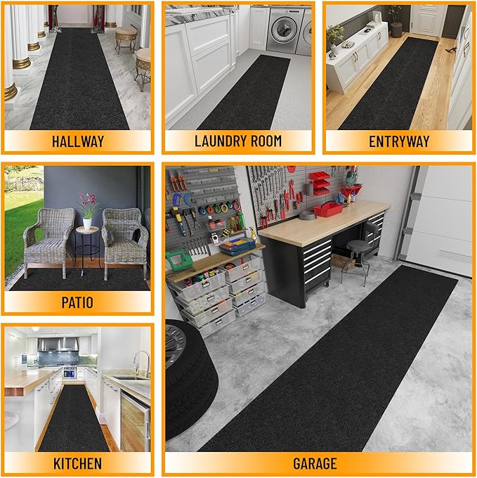 Ottomanson Commercial Scrape Rib Entry Mat – Heavy Duty Ribbed Floor Mat for High Traffic – Non Slip Rubber Back, Waterproof – Indoor Outdoor Use for Offices, Schools, Lobbies, 2'7" x 39', Black