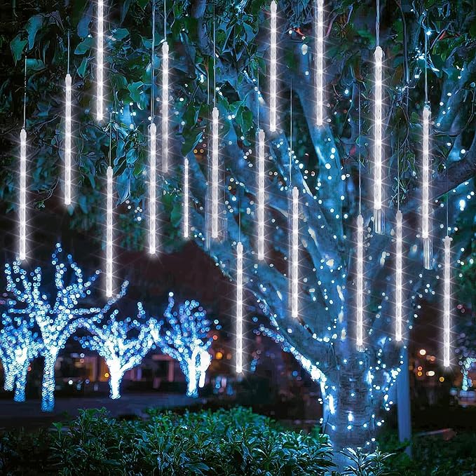 String Lights Meteor Shower Rain Lights, 48 Tubes, White, Outdoor