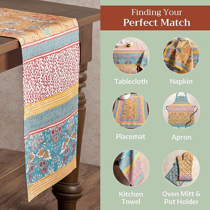 Maison d' Hermine Table Runner 100% Cotton Single Layer Table Runners 72 inches Long Decorative for Home Kitchen Dining Party Baby Shower Wedding Bridal Shower Spring Summer (Marquise, 14.50" x 72")