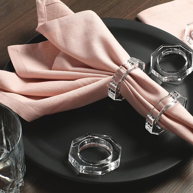 Clear Acrylic Napkin Rings, 12 Pack, Faceted Oval Design