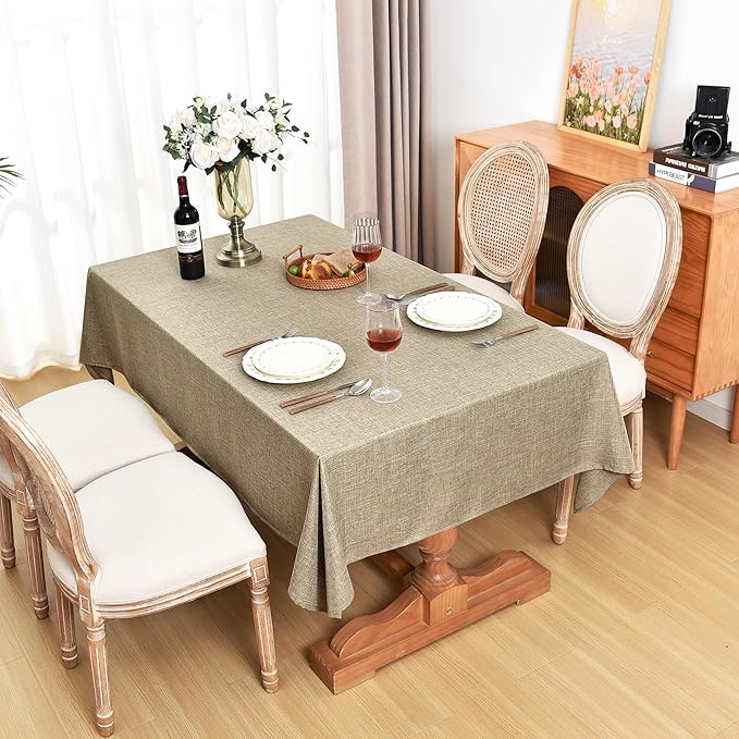 Fitable Square Faux Linen Tablecloths 2 Pack, Faux Burlap Fabric Table Covers for 4 Ft Card/Coffee Table, Holiday Kitchen Dining, Party, Farmhouse (Khaki, 54 x 54 Inch)