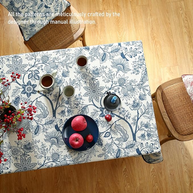 Tablecloth 55 x 71 Inch Rectangular, Linen-Polyester Blend, Blue