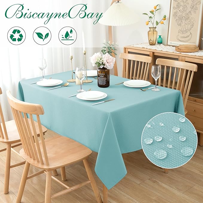 Biscaynebay Tablecloth for Rectangle Tables-60x84 Inch Aqua Blue Outdoor Picnic Table Cover-Rectangular Folding Table Cloths Water Resistant for Kitchen Camping Dining Room Patio Banquet Party