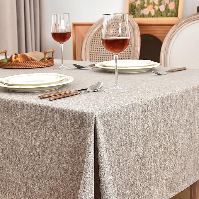 Fitable Faux Linen Tablecloths Rectangle 60 x 102 Inch - 6 Pack Neutral Table Clothes for 6 Foot Tables, Nature Faux Burlap Table Covers for Dining, Party, Wedding, Banquet, Buffet