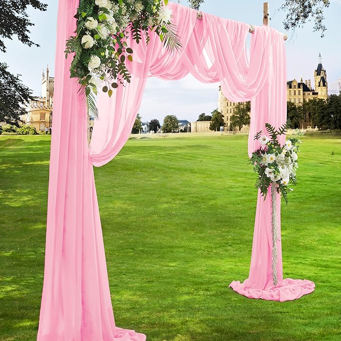 VACVELT Wedding Arch Draping Fabric Blush Pink Chiffon, 2 Panels Sheer Drapes 30 Inch x 20ft Chiffon Backdrop Curtain Wedding Decor, Outdoor Sheer Drapery for Ceremony Party Ceiling